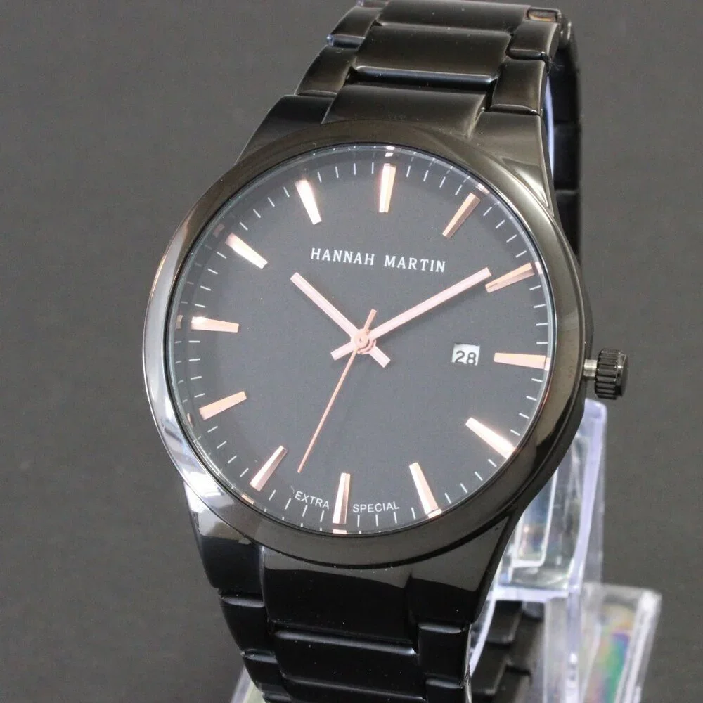 Men's Sports Watch Raised Indices Integrated Bracelet Black Quartz 40mm